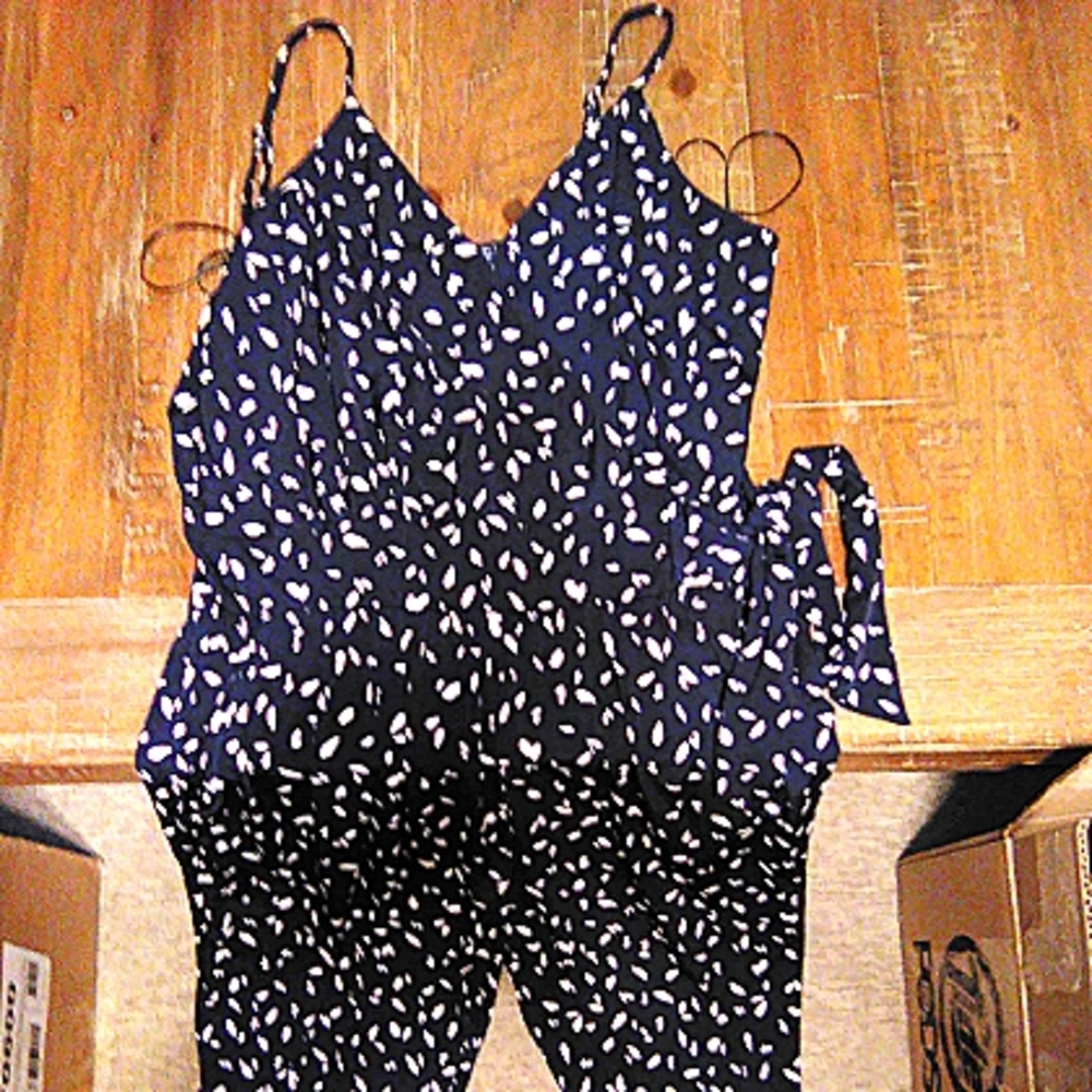 New with tags - Romper Blue with white dots on it